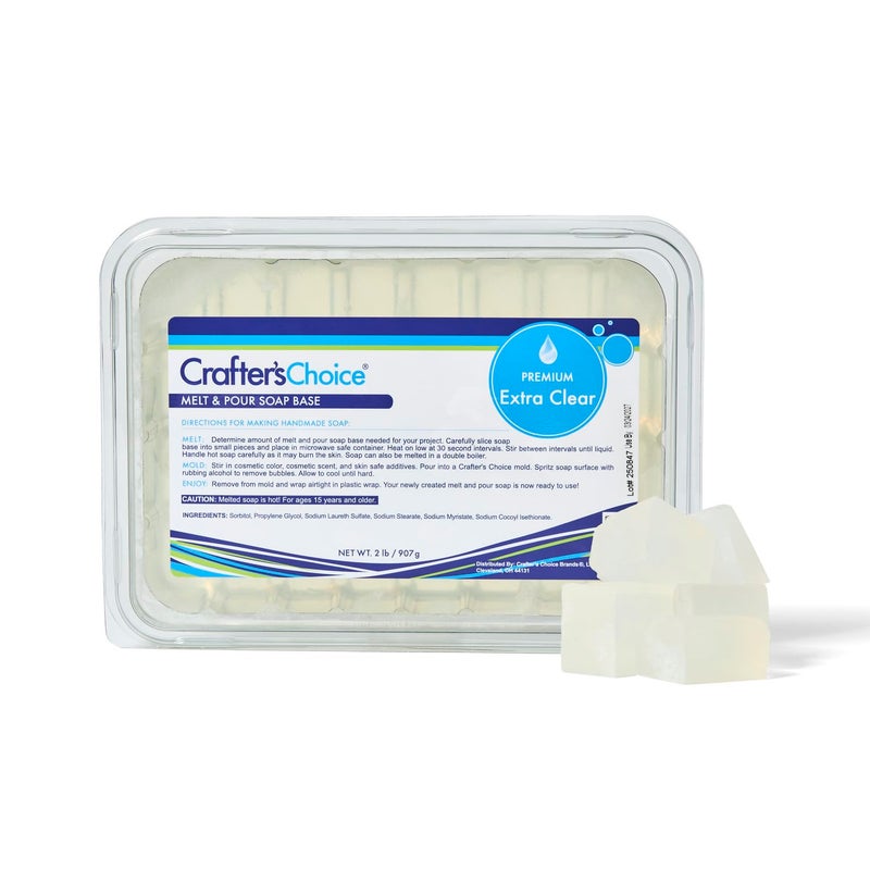 Crafter's Choice Premium Glycerin Melt and Pour Soap Base for Soap Making and DIY Crafting Projects, 2LB Block (Extra Clear) - Image 1